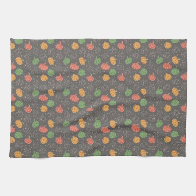 Pumpkin Halloween orange yellow green grey Kitchen Towel (Horizontal)