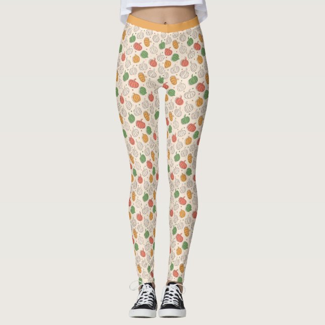 Pumpkin Halloween orange yellow green Leggings (Front)