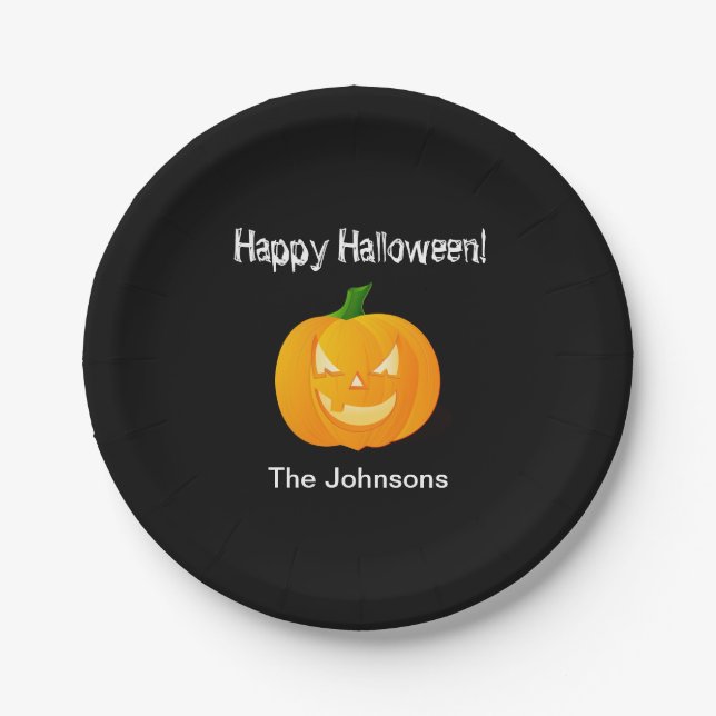 Pumpkin Halloween Party Paper Plates (Front)