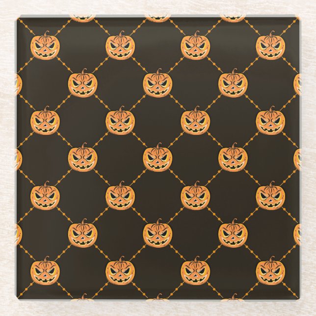 Pumpkin Halloween party theme. Glass Coaster (Front)