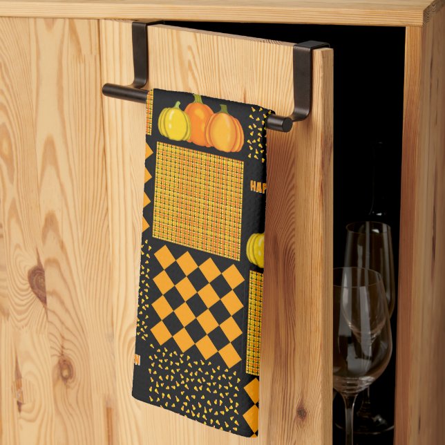 Pumpkin Halloween Patchwork Pattern Kitchen Towel (Thirds Fold)