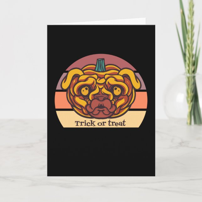 Pumpkin Halloween Retro Pug Card (Front)