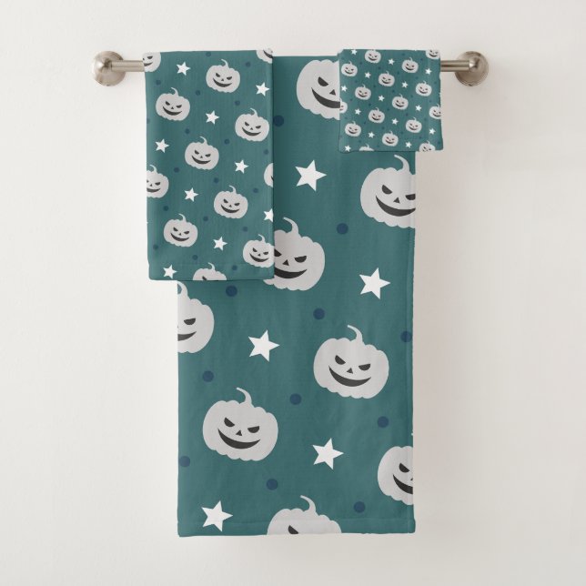 Pumpkin Halloween Seamless Pattern Bath Towel Set (Insitu)