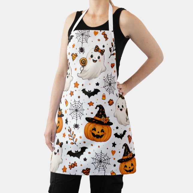 Pumpkin Halloween Seamless Pattern | Cute Ghosts & Apron (Insitu)