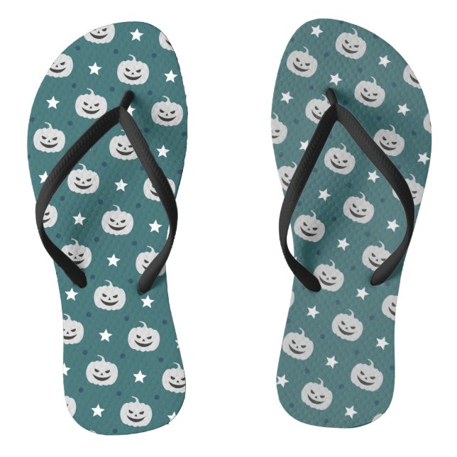 Pumpkin Halloween Seamless Pattern Flip Flops (Footbed)
