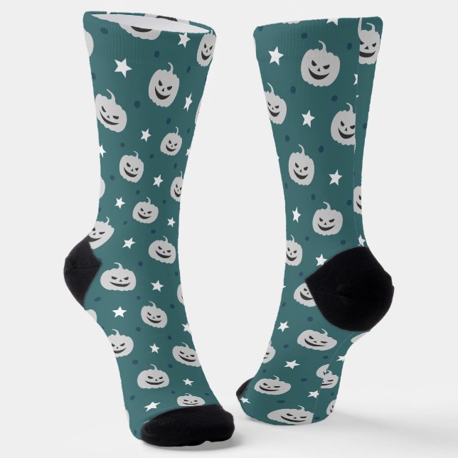 Pumpkin Halloween Seamless Pattern Socks (Angled)