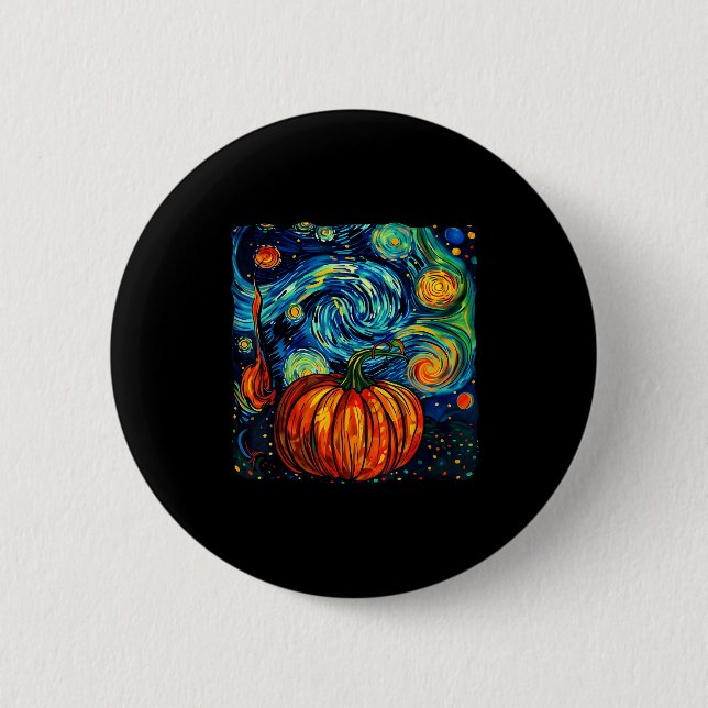Pumpkin Halloween Starry Night Van Gogh Thanksgivi 2 Inch Round Button (Front)