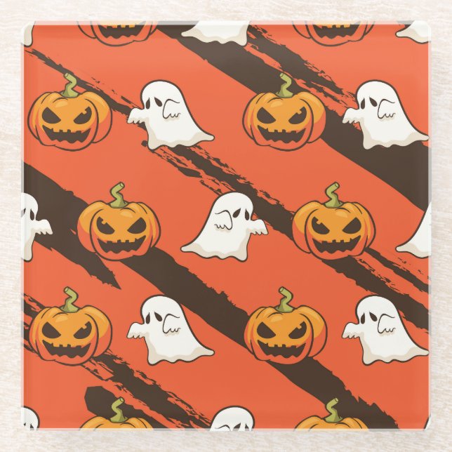Pumpkin Halloween theme, seamless pattern. Glass Coaster (Front)