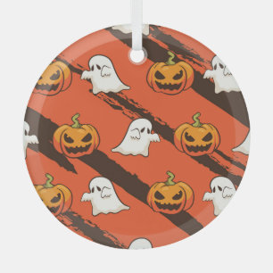 Pumpkin Halloween theme, seamless pattern. Glass Ornament