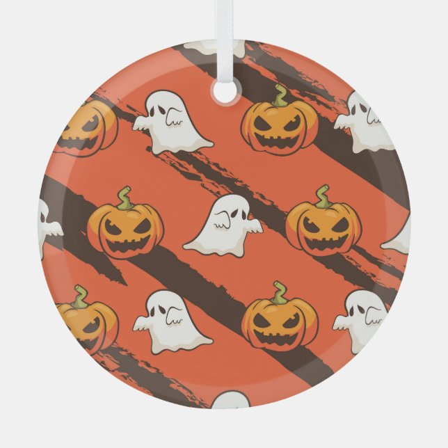 Pumpkin Halloween theme, seamless pattern. Glass Ornament (Front)
