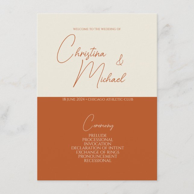 Pumpkin • Handwritten Script Wedding Program (Front)