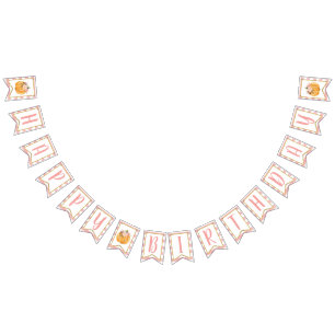 Pumpkin Happy Birthday Banner Girl - Pink Stripes