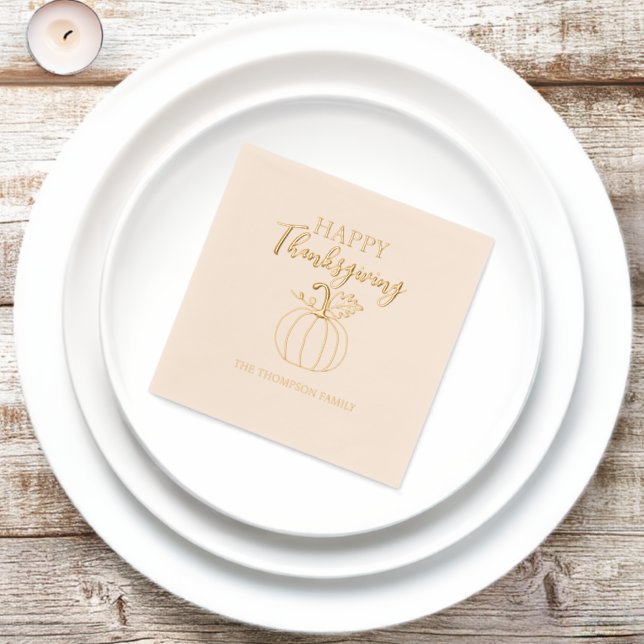 Pumpkin Happy Thanksgiving Family Party  Foil Napkins (Insitu)