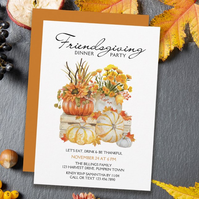 Pumpkin Harvest Fall Flowers Friendsgiving Dinner Invitation (Creator Uploaded)