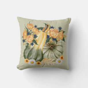 Pumpkin Harvest Floral Fusion  Throw Pillow