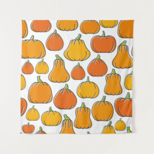 Pumpkin harvest seamless pattern. Season ripe oran Tapestry