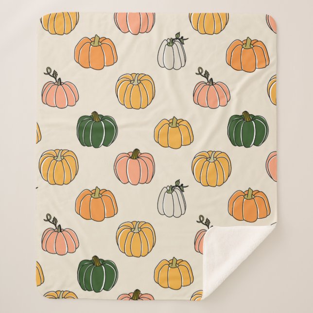 Pumpkin Harvest vintage Seamless Pattern Sherpa Blanket (Front)
