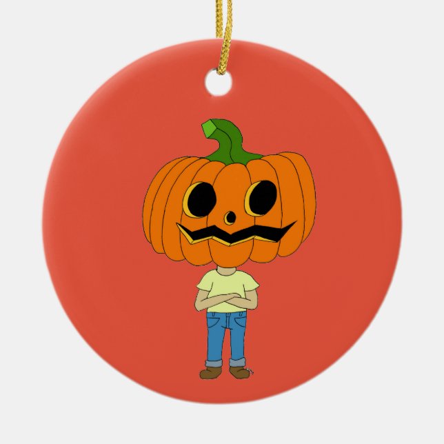 pumpkin head chibi boy      ceramic ornament (Front)