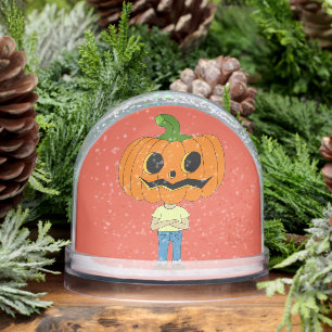 pumpkin head chibi boy snowglobe