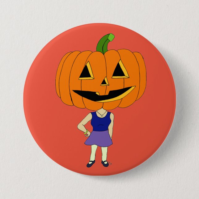 pumpkin head chibi girl button (Front)