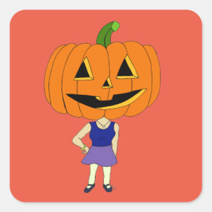 pumpkin head chibi girl   square sticker