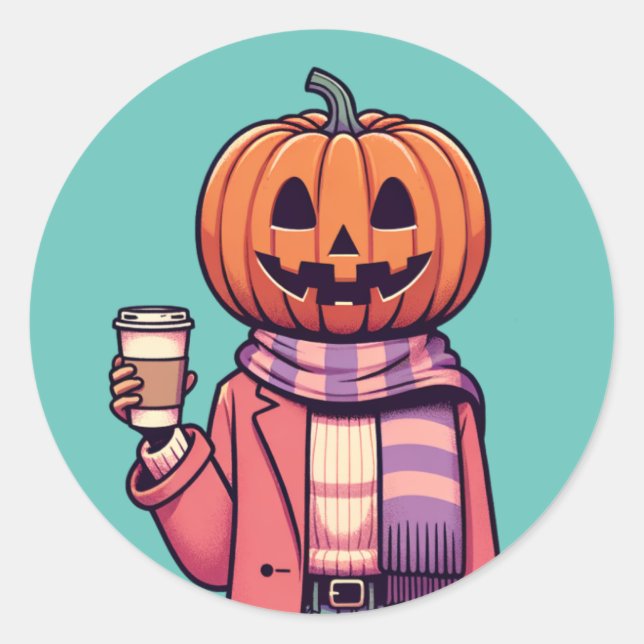 Pumpkin Head Coffee Fall Season Shirt Classic Round Sticker (Front)
