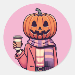 Pumpkin Head Coffee Fall Season Shirt Classic Round Sticker
