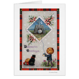Pumpkin Head Flying a Kite in a Chimney
