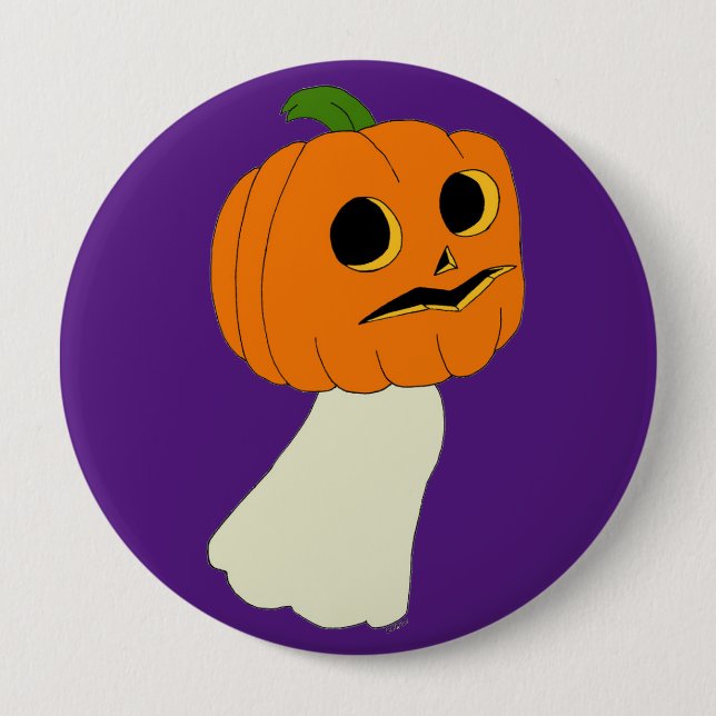 Pumpkin head ghost 4 inch round button (Front)