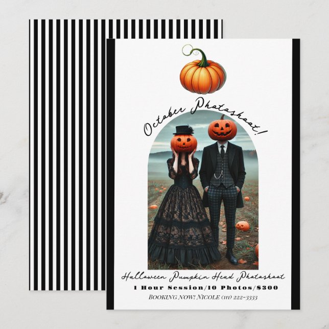 Pumpkin Head Halloween Fall Photography Photo  Invitation (Front/Back)