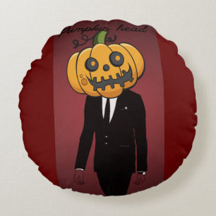 pumpkin head in black suit round pillow