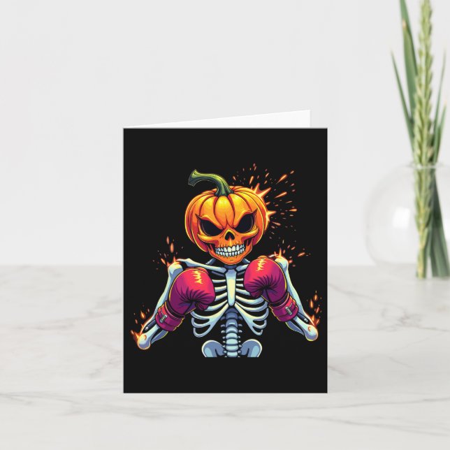 Pumpkin Head Skeleton Boxing Halloween Spooky Figh Card (Front)