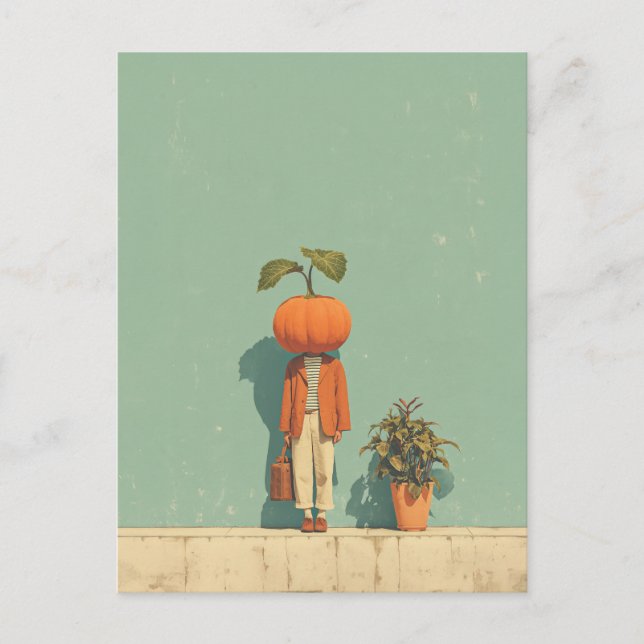 Pumpkin Head Surreal Portrait Postcard (Front)