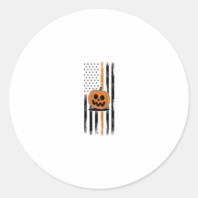 Pumpkin Head US Flag Classic Round Sticker (Front)
