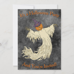 Pumpkin-Headed Ghost Halloween Art Invitation
