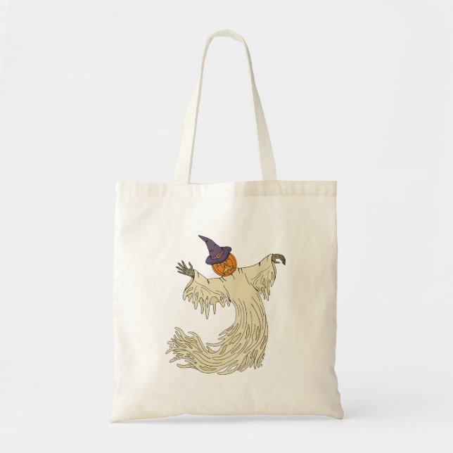 Pumpkin-Headed Ghost Halloween Art Tote Bag (Front)