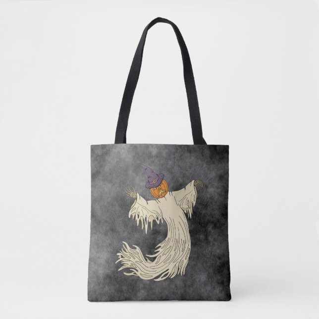 Pumpkin-Headed Ghost Halloween Art Tote Bag (Front)