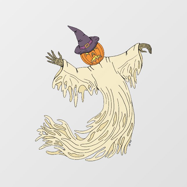 Pumpkin-Headed Ghost Halloween Art Window Cling (Sheet)