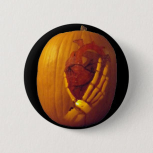 Pumpkin, Heart in Skeleton Hand 2 Inch Round Button
