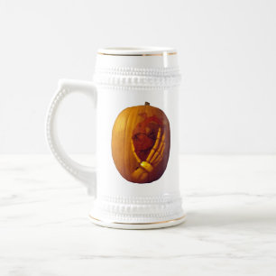 Pumpkin, Heart in Skeleton Hand Beer Stein