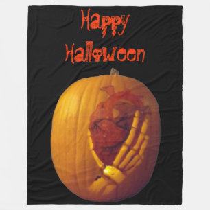 Pumpkin, Heart in Skeleton Hand Fleece Blanket