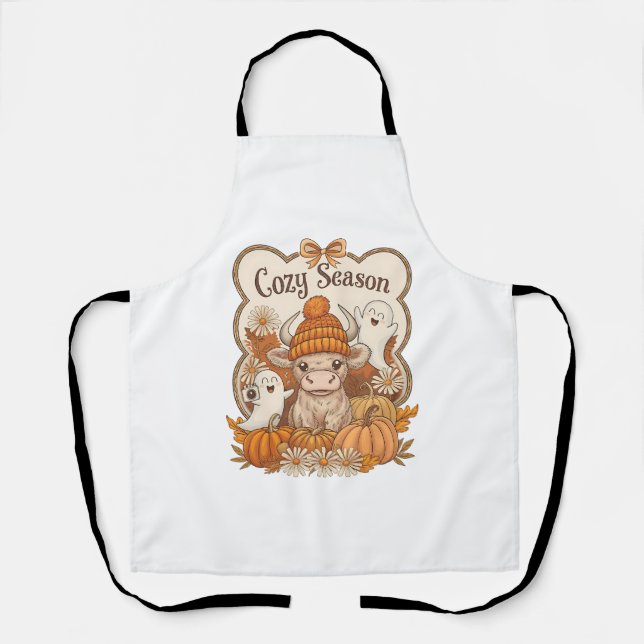 Pumpkin-highland Cow Ghost Halloween Apron (Front)