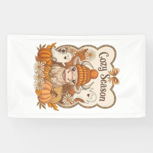 Pumpkin-highland Cow Ghost Halloween Banner