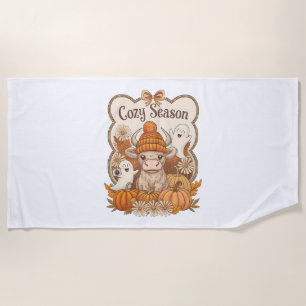 Pumpkin-highland Cow Ghost Halloween Beach Towel