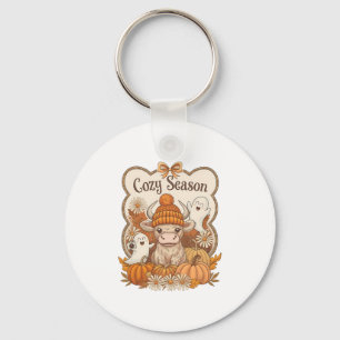 Pumpkin-highland Cow Ghost Halloween Keychain
