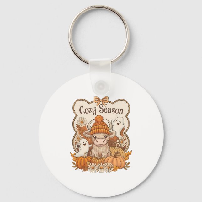 Pumpkin-highland Cow Ghost Halloween Keychain (Front)