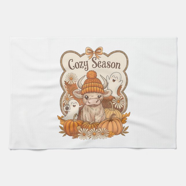 Pumpkin-highland Cow Ghost Halloween Kitchen Towel (Horizontal)