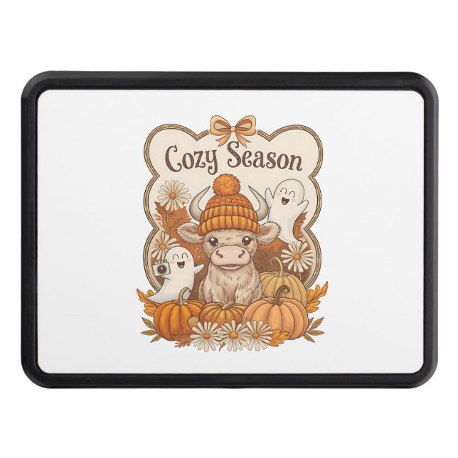 Pumpkin-highland Cow Ghost Halloween Trailer Hitch Cover (Front)