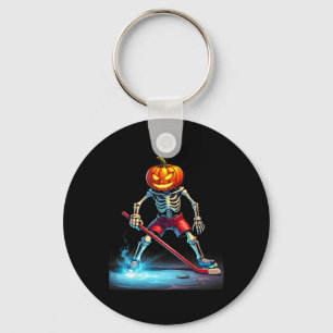 Pumpkin Hockey Skeleton Ice Hockey Halloween Keychain