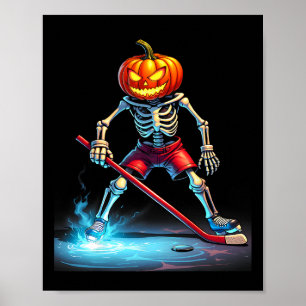 Pumpkin Hockey Skeleton Ice Hockey Halloween Poster